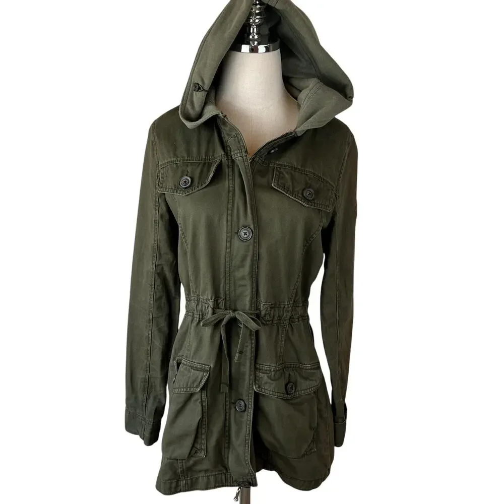 Vintage Y2K Hollister Army Jacket Hooded Bird Logo Utility Medium Bella Swan - Picture 2 of 15